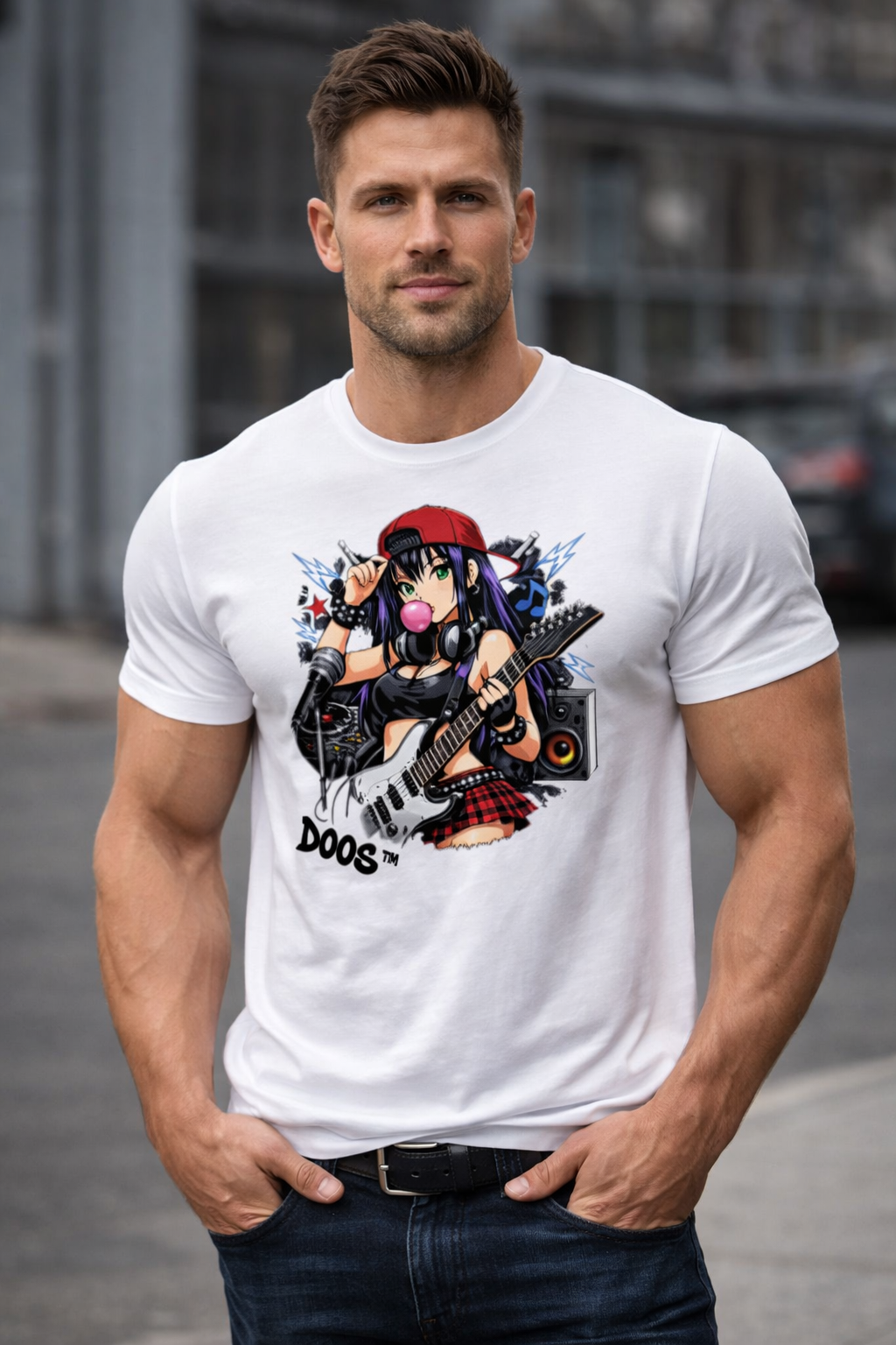 DOOS™ Rock ’n Roll Babe – Anime Crew Neck T-Shirt