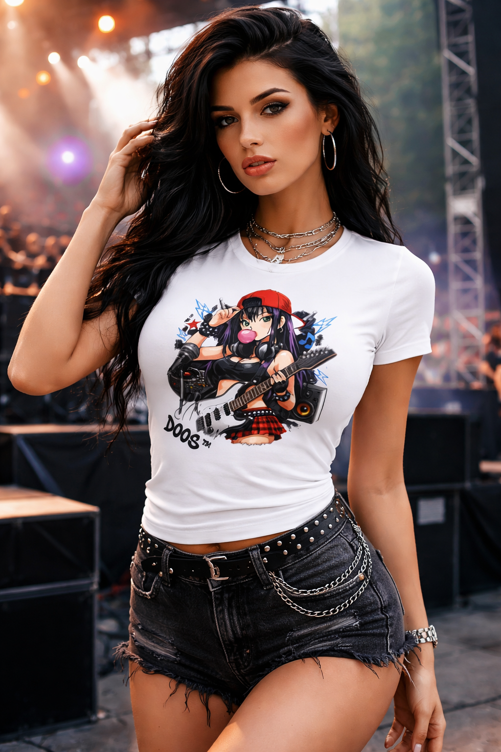 DOOS™ Rock ’n Roll Babe – Anime Crew Neck T-Shirt