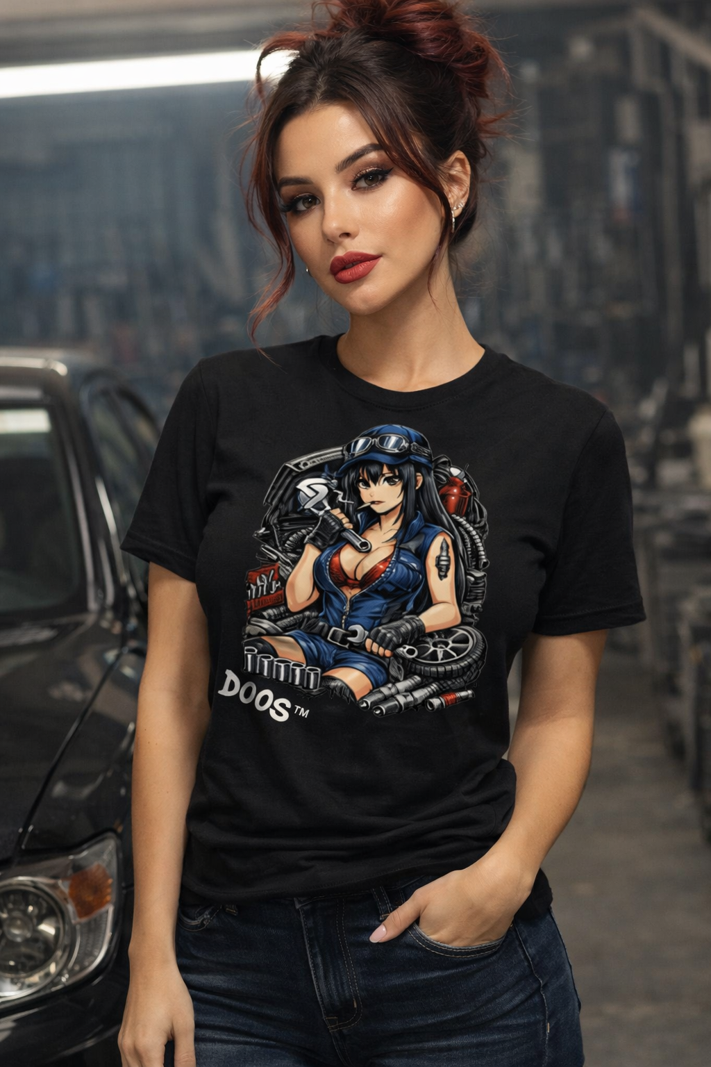 DOOS™ Mechanic Babe – Anime Crew Neck T-Shirt